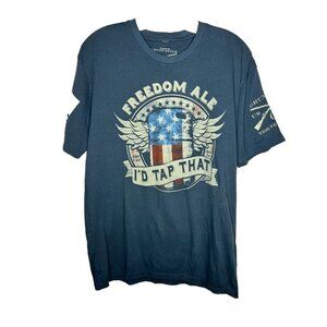 GRUNT STYLE FREEDOM ALE T SHIRT I'd Tap That Patriotic Beer Keg Blue Large Y